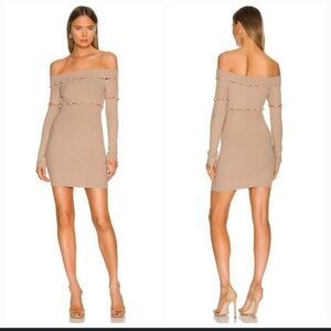 REVOLVE Tan Off-Shoulder Pearl Dress NWT
